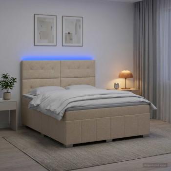 LED Boxspringbett mit Matratze Creme 140 x 200 cm Stoff