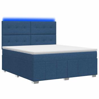 LED Boxspringbett mit Matratze Blau 140 x 200 cm Stoff