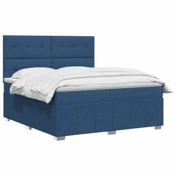 LED Boxspringbett mit Matratze Blau 140 x 200 cm Stoff