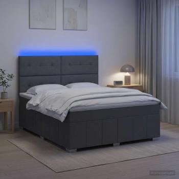 LED Boxspringbett mit Matratze Dunkelgrau 160 x 200 cm Stoff