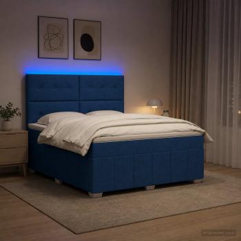 ARDEBO.de - LED Boxspringbett mit Matratze Blau 160 x 200 cm Stoff