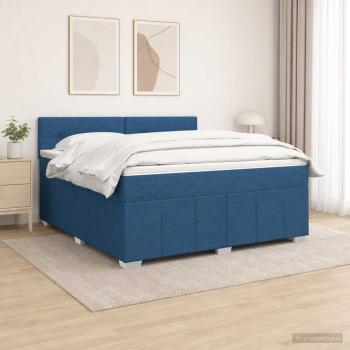 LED Boxspringbett mit Matratze Blau 160 x 200 cm Stoff