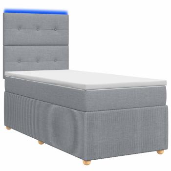 LED Boxspringbett mit Matratze Hellgrau 90 x 200 cm Stoff