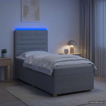 ARDEBO.de - LED Boxspringbett mit Matratze Hellgrau 100 x 200 cm Stoff
