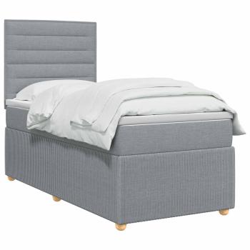LED Boxspringbett mit Matratze Hellgrau 100 x 200 cm Stoff