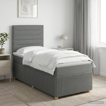 ARDEBO.de - LED Boxspringbett mit Matratze Dunkelgrau 100 x 200 cm Stoff