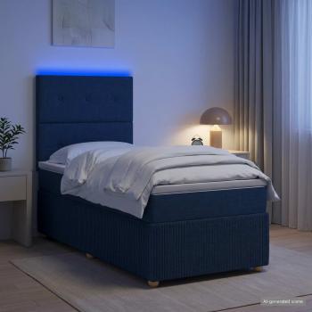 ARDEBO.de - LED Boxspringbett mit Matratze Blau 100 x 200 cm Stoff