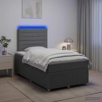 LED Boxspringbett mit Matratze Dunkelgrau 120 x 200 cm Stoff