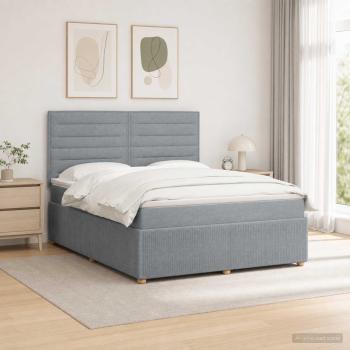 ARDEBO.de - LED Boxspringbett mit Matratze Hellgrau 140 x 190 cm Stoff