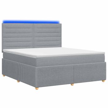 LED Boxspringbett mit Matratze Hellgrau 140 x 190 cm Stoff