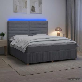 LED Boxspringbett mit Matratze Hellgrau 140 x 190 cm Stoff