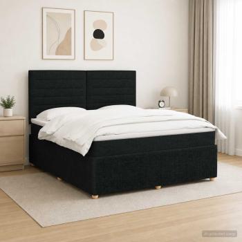 ARDEBO.de - LED Boxspringbett mit Matratze Schwarz 140 x 190 cm Stoff