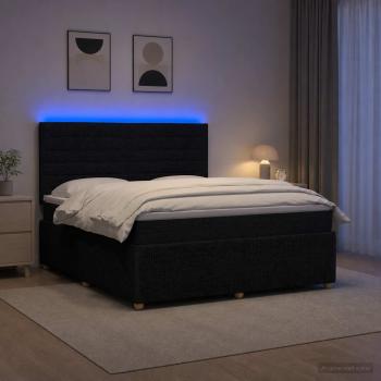 LED Boxspringbett mit Matratze Schwarz 140 x 190 cm Stoff