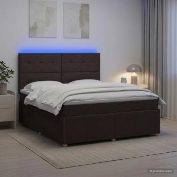 LED Boxspringbett mit Matratze Dunkelbraun 140 x 190 cm Stoff
