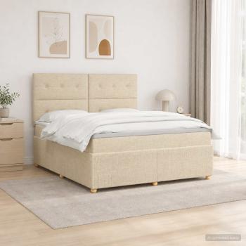 ARDEBO.de - LED Boxspringbett mit Matratze Creme 140 x 190 cm Stoff