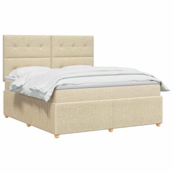 LED Boxspringbett mit Matratze Creme 140 x 190 cm Stoff