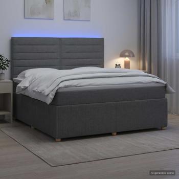 ARDEBO.de - LED Boxspringbett mit Matratze Dunkelgrau 160 x 200 cm Stoff
