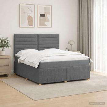 LED Boxspringbett mit Matratze Dunkelgrau 160 x 200 cm Stoff