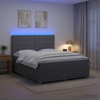 ARDEBO.de - LED Boxspringbett mit Matratze Dunkelgrau 160 x 200 cm Stoff