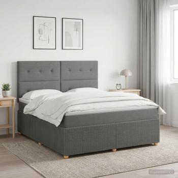 LED Boxspringbett mit Matratze Dunkelgrau 160 x 200 cm Stoff