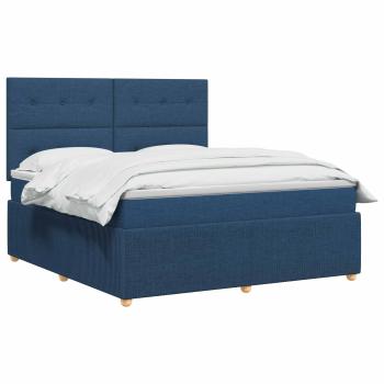 LED Boxspringbett mit Matratze Blau 160 x 200 cm Stoff