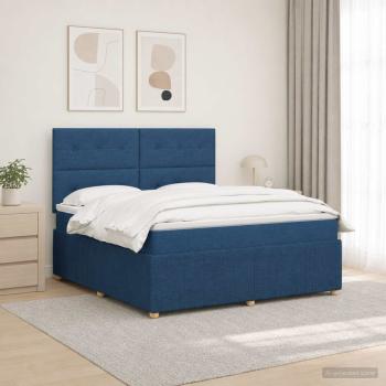LED Boxspringbett mit Matratze Blau 160 x 200 cm Stoff