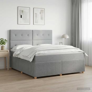 ARDEBO.de - LED Boxspringbett mit Matratze Hellgrau 180 x 200 cm Stoff