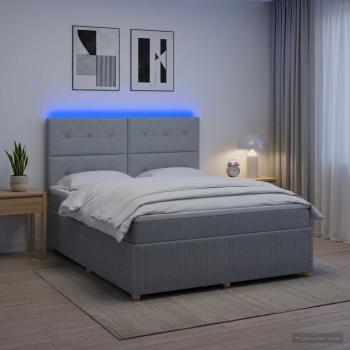 LED Boxspringbett mit Matratze Hellgrau 180 x 200 cm Stoff