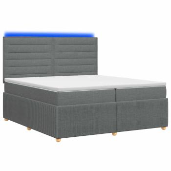 LED Boxspringbett mit Matratze Dunkelgrau 200 x 200 cm Stoff