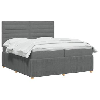 LED Boxspringbett mit Matratze Dunkelgrau 200 x 200 cm Stoff