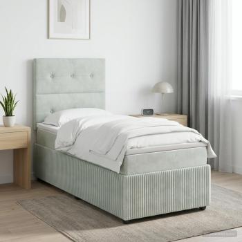 LED Boxspringbett mit Matratze Hellgrau 80 x 200 cm Samt