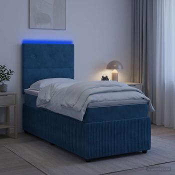 ARDEBO.de - LED Boxspringbett mit Matratze Blau 80 x 200 cm Samt
