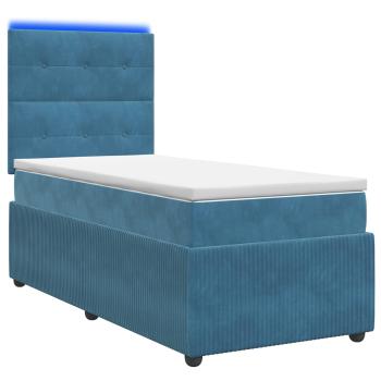 LED Boxspringbett mit Matratze Blau 80 x 200 cm Samt