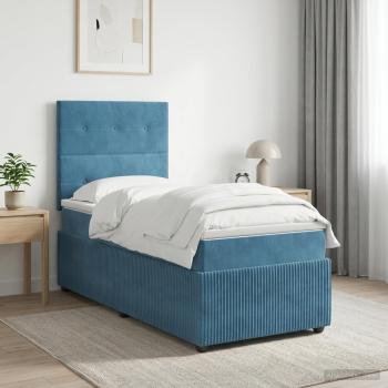 LED Boxspringbett mit Matratze Blau 80 x 200 cm Samt