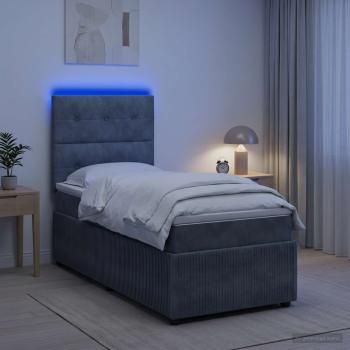 ARDEBO.de - LED Boxspringbett mit Matratze Dunkelgrau 90 x 190 cm Samt