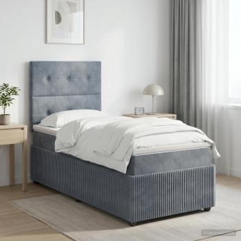 LED Boxspringbett mit Matratze Dunkelgrau 90 x 190 cm Samt