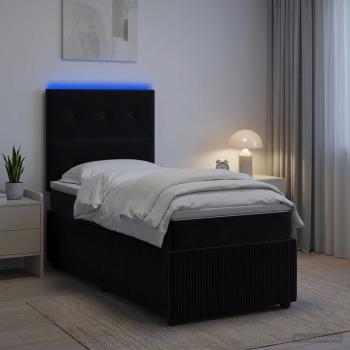 ARDEBO.de - LED Boxspringbett mit Matratze Schwarz 90 x 190 cm Samt