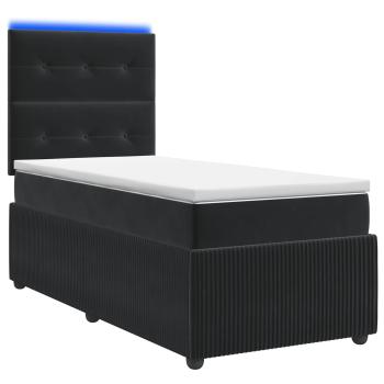 LED Boxspringbett mit Matratze Schwarz 90 x 190 cm Samt