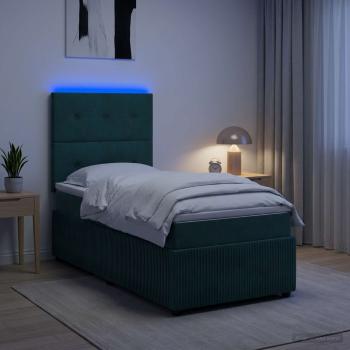 LED Boxspringbett mit Matratze Dunkelgrün 90 x 190 cm Samt