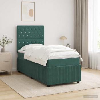 ARDEBO.de - LED Boxspringbett mit Matratze Dunkelgrün 100 x 200 cm Samt
