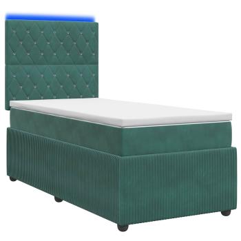 LED Boxspringbett mit Matratze Dunkelgrün 100 x 200 cm Samt