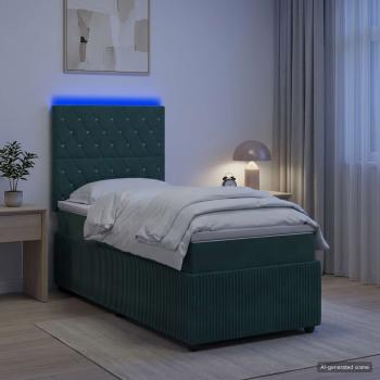 LED Boxspringbett mit Matratze Dunkelgrün 100 x 200 cm Samt
