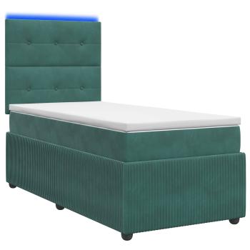 LED Boxspringbett mit Matratze Dunkelgrün 100 x 200 cm Samt