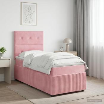 ARDEBO.de - LED Boxspringbett mit Matratze Rosa 100 x 200 cm Samt