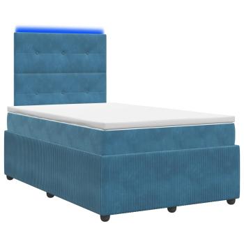 LED Boxspringbett mit Matratze Blau 120 x 200 cm Samt