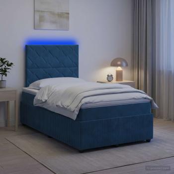 ARDEBO.de - LED Boxspringbett mit Matratze Blau 120 x 200 cm Samt
