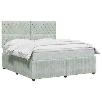 LED Boxspringbett mit Matratze Hellgrau 140 x 190 cm Samt