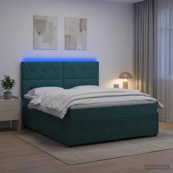 ARDEBO.de - LED Boxspringbett mit Matratze Dunkelgrün 140 x 190 cm Samt