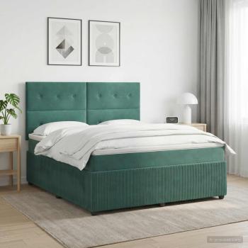 LED Boxspringbett mit Matratze Dunkelgrün 140 x 190 cm Samt