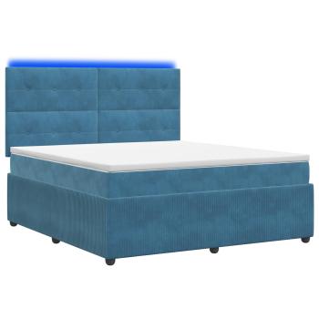 LED Boxspringbett mit Matratze Blau 140 x 190 cm Samt